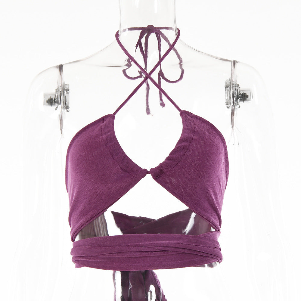 Sexy Babes Style Halter Halter Neck Strap T-shirt