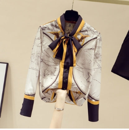 New Fashion Style Long-sleeved Chiffon Shirt With Bow