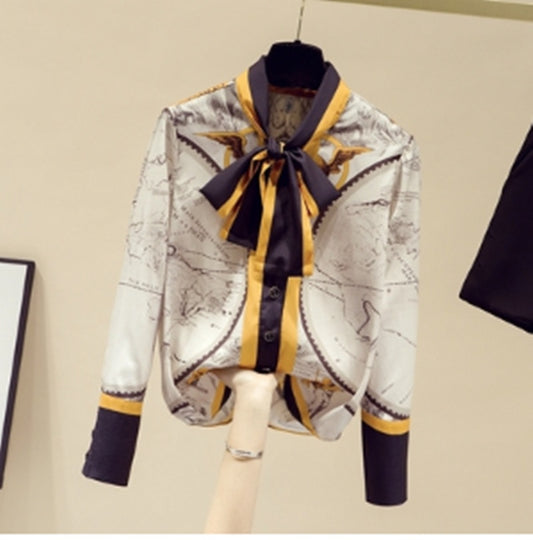 New Fashion Style Long-sleeved Chiffon Shirt With Bow