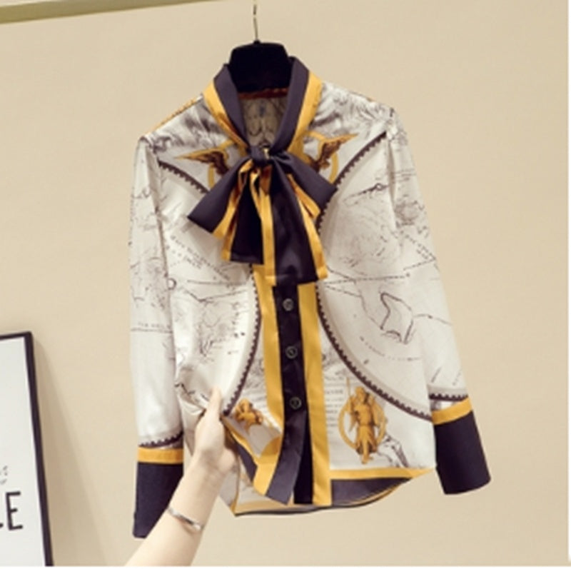 New Fashion Style Long-sleeved Chiffon Shirt With Bow