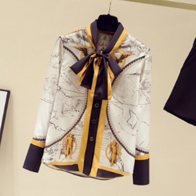 New Fashion Style Long-sleeved Chiffon Shirt With Bow