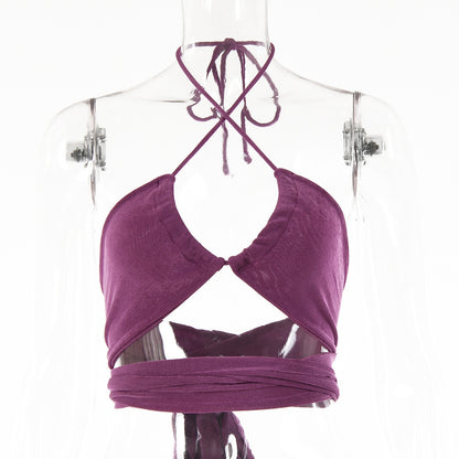 Sexy Babes Style Halter Halter Neck Strap T-shirt