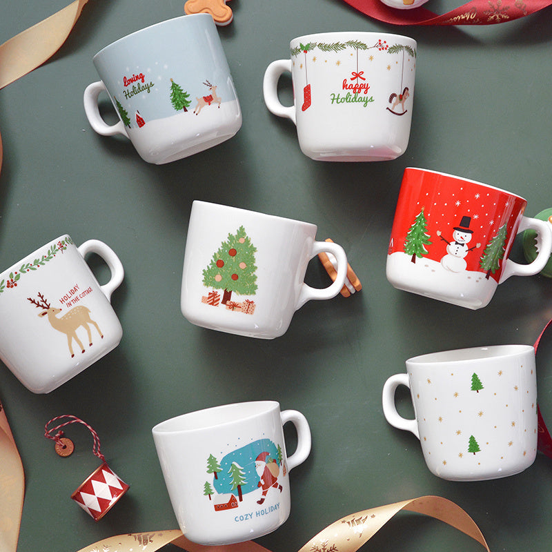 Modern House Santa Snowman Ceramic Painted Water Cup Mug