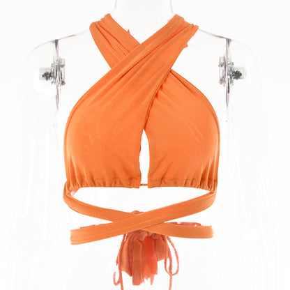 Sexy Babes Style Halter Halter Neck Strap T-shirt