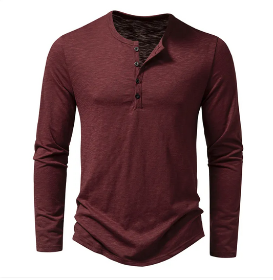 Adding experimentally   Men's Long-sleeved T-shirt Fashion Casual Solid Color Pullover Button Top Autumn And Spring Clothing