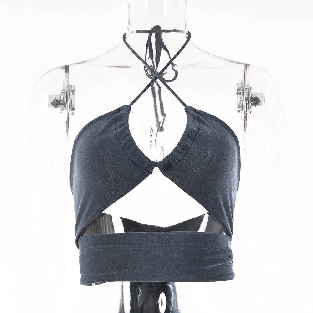 Sexy Babes Style Halter Halter Neck Strap T-shirt