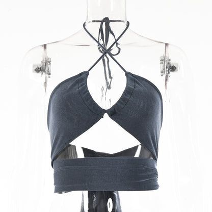 Sexy Babes Style Halter Halter Neck Strap T-shirt