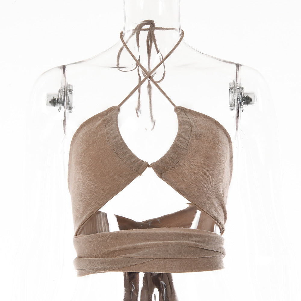 Sexy Babes Style Halter Halter Neck Strap T-shirt
